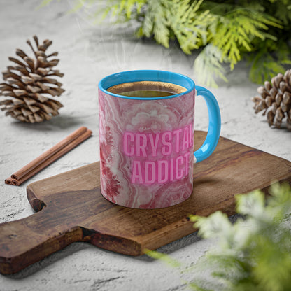 Crystal Addict Colorful Mugs, 11oz Crystal & Mineral Addict, Rhodocrosite, Coffee Cup, Tea Mug, Pink Mug