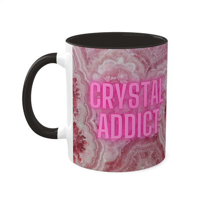 Crystal Addict Colorful Mugs, 11oz Crystal & Mineral Addict, Rhodocrosite, Coffee Cup, Tea Mug, Pink Mug