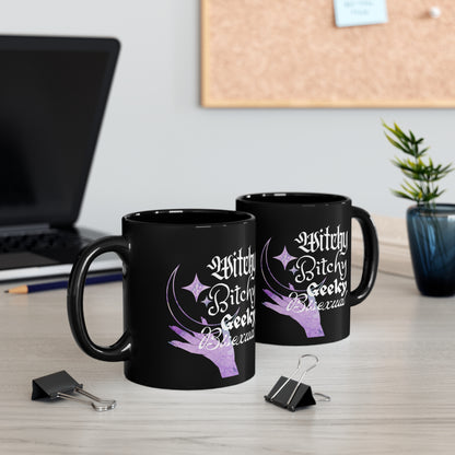 Witchy, Bitchy, Geeky, Bisexual 11oz Black Mug | funny mug | geeky mug | gothic mug | witchy mug