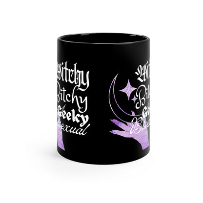 Witchy, Bitchy, Geeky, Bisexual 11oz Black Mug | funny mug | geeky mug | gothic mug | witchy mug