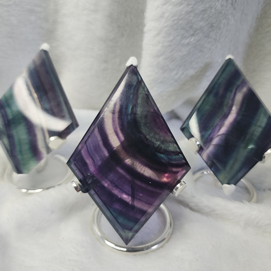 Fluorite Diamond on Silver Stand