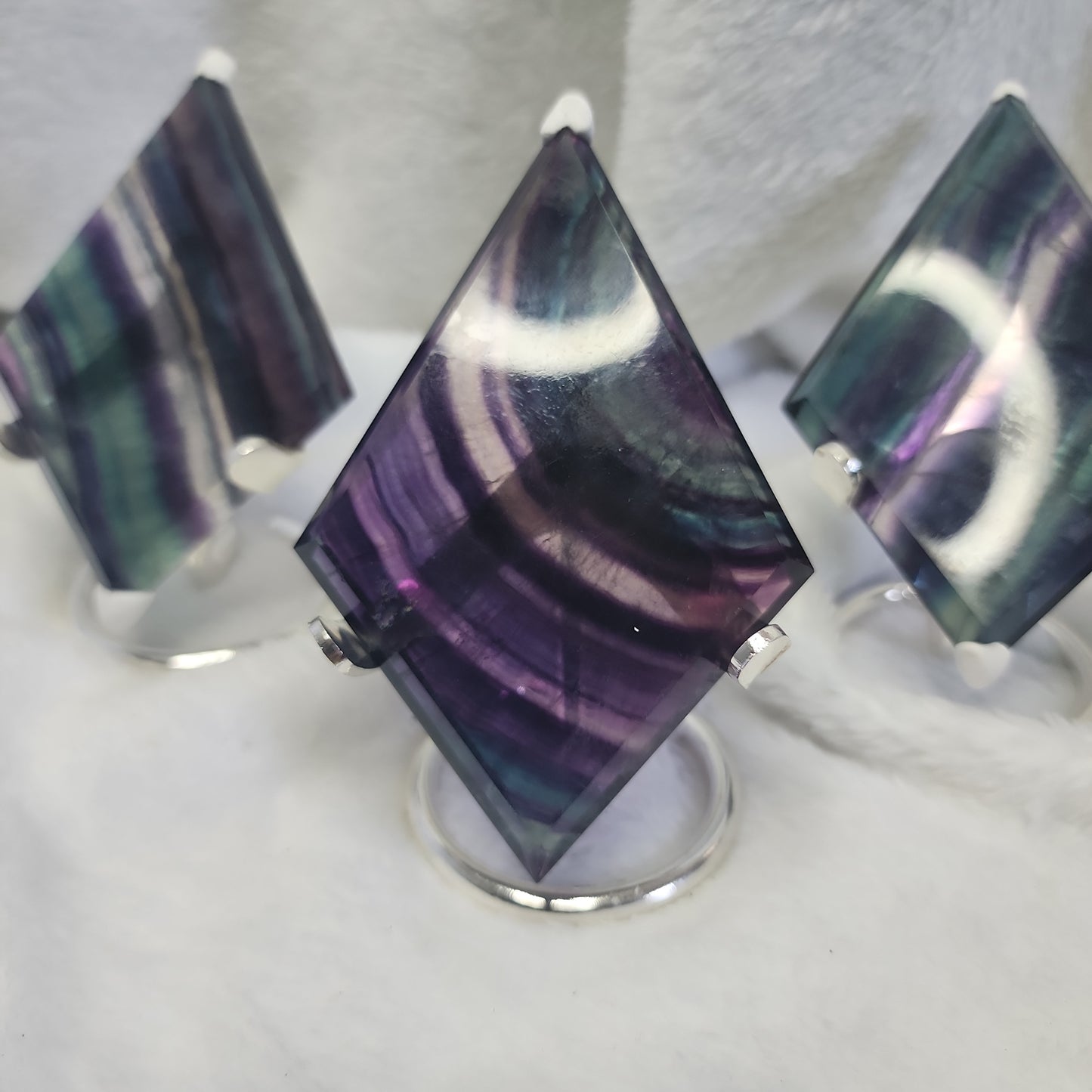 Fluorite Diamond on Silver Stand