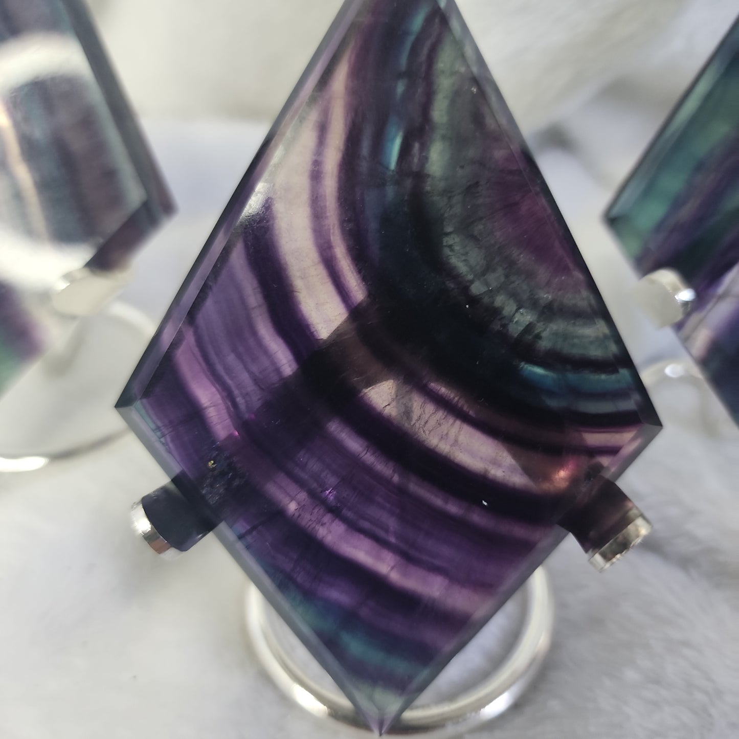 Fluorite Diamond on Silver Stand