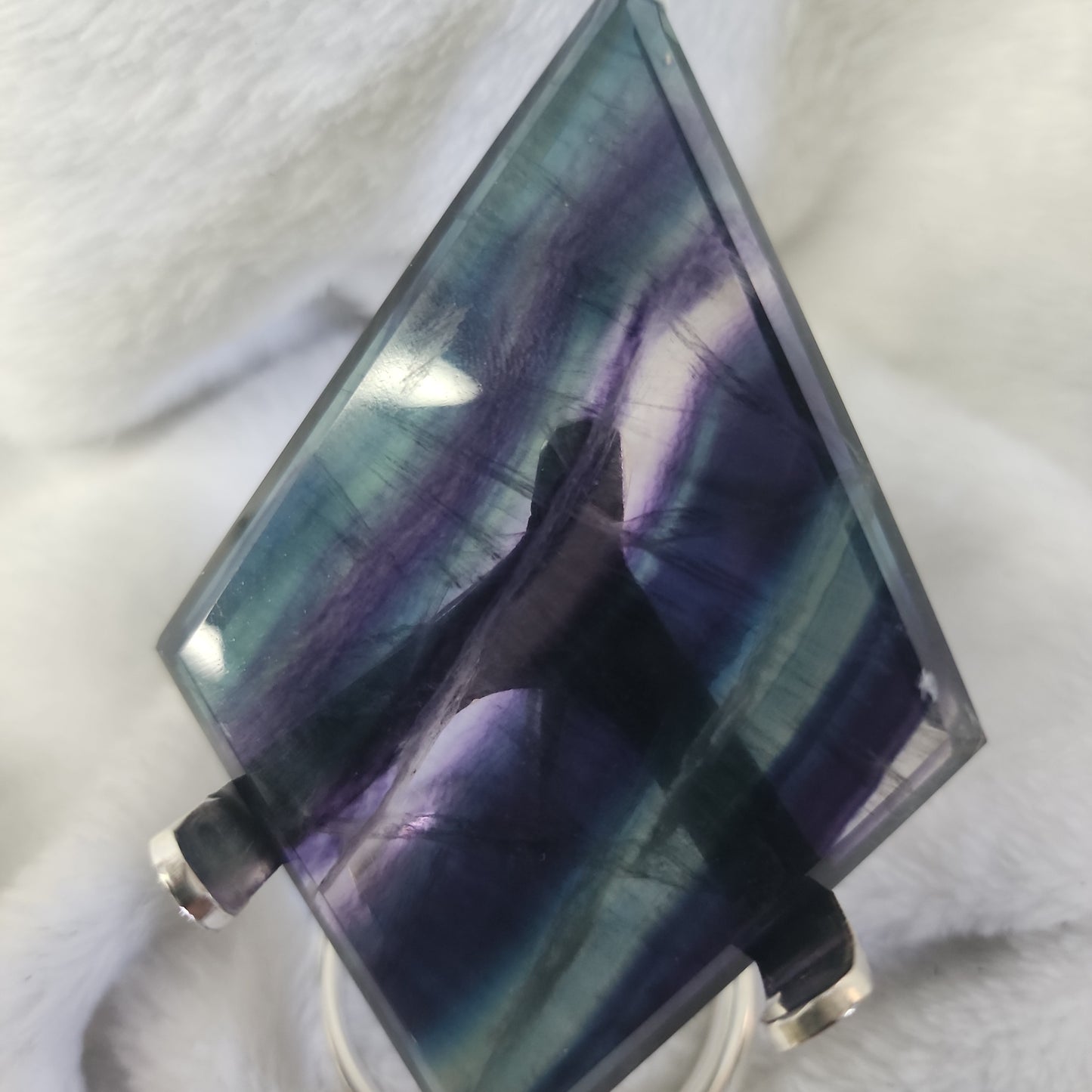 Fluorite Diamond on Silver Stand