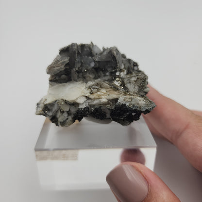 Grey Bladed Calcite with Pyrite