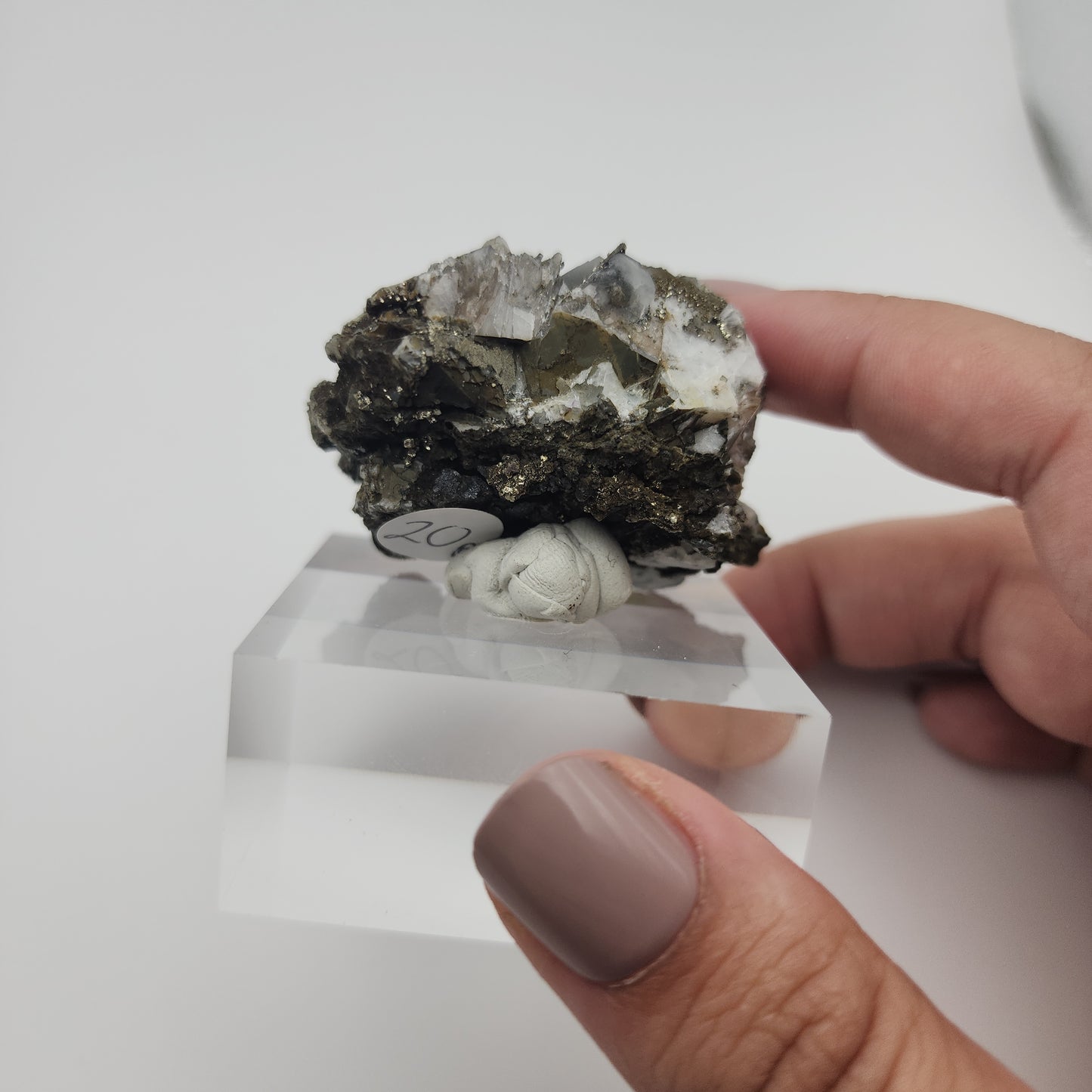 Grey Bladed Calcite with Pyrite