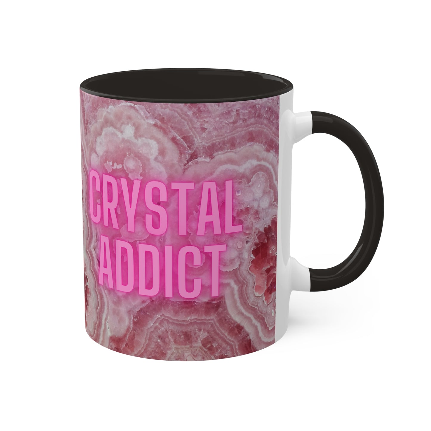 Crystal Addict Colorful Mugs, 11oz Crystal & Mineral Addict, Rhodocrosite, Coffee Cup, Tea Mug, Pink Mug