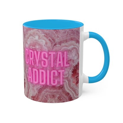 Crystal Addict Colorful Mugs, 11oz Crystal & Mineral Addict, Rhodocrosite, Coffee Cup, Tea Mug, Pink Mug