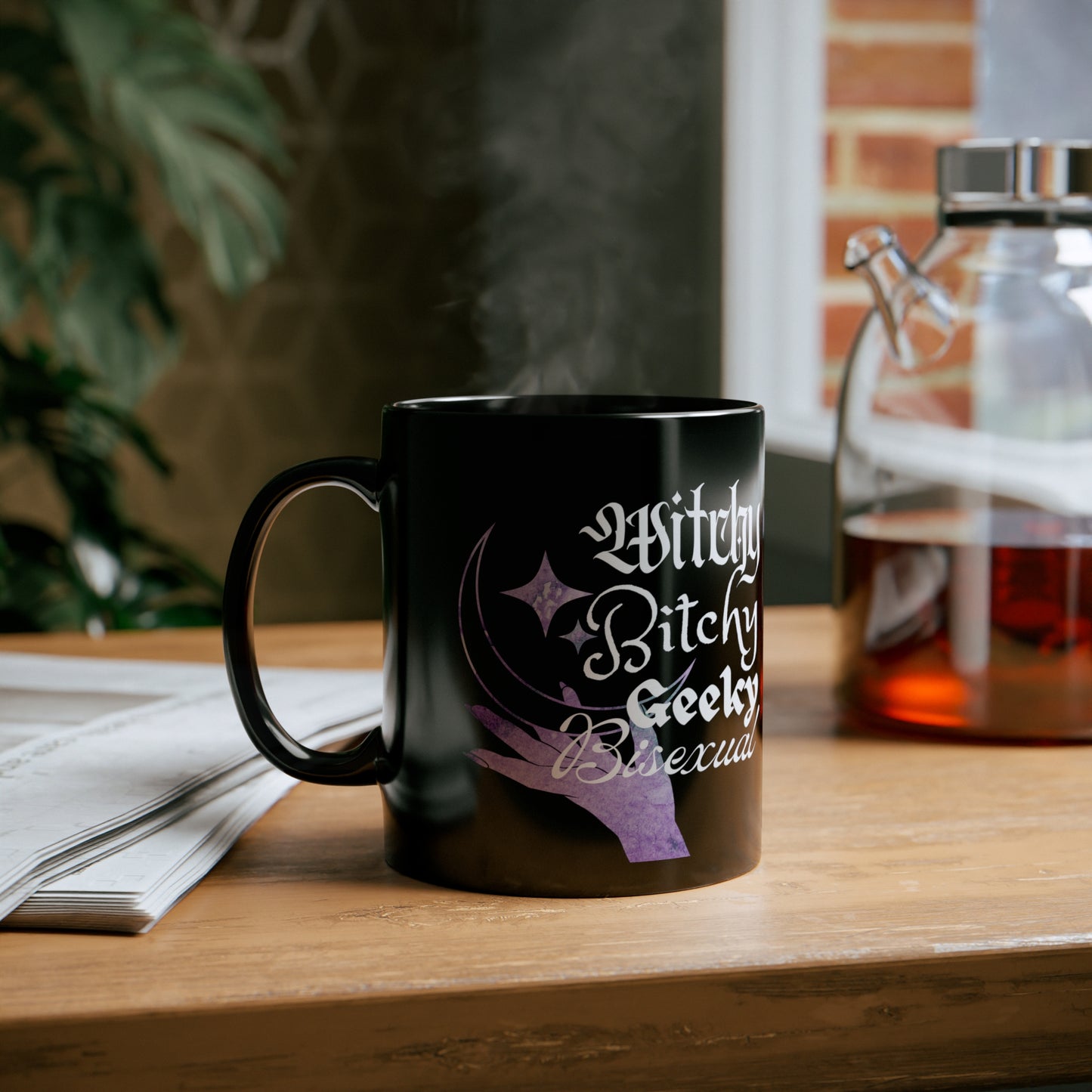 Witchy, Bitchy, Geeky, Bisexual 11oz Black Mug | funny mug | geeky mug | gothic mug | witchy mug