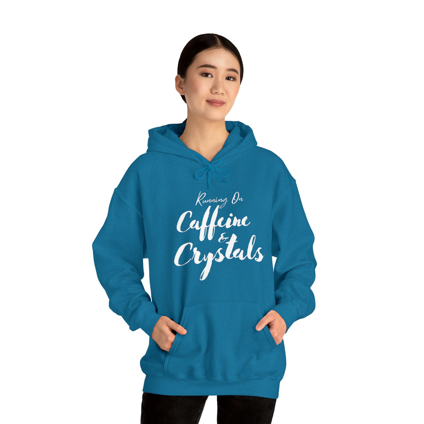 Running on Caffeine & Crystals double sided Unisex Heavy Blend Hooded Sweatshirt