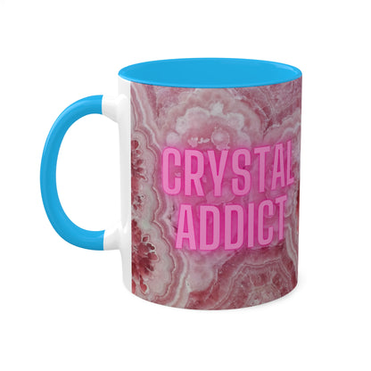 Crystal Addict Colorful Mugs, 11oz Crystal & Mineral Addict, Rhodocrosite, Coffee Cup, Tea Mug, Pink Mug