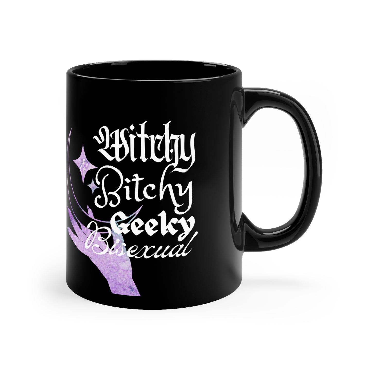 Witchy, Bitchy, Geeky, Bisexual 11oz Black Mug | funny mug | geeky mug | gothic mug | witchy mug