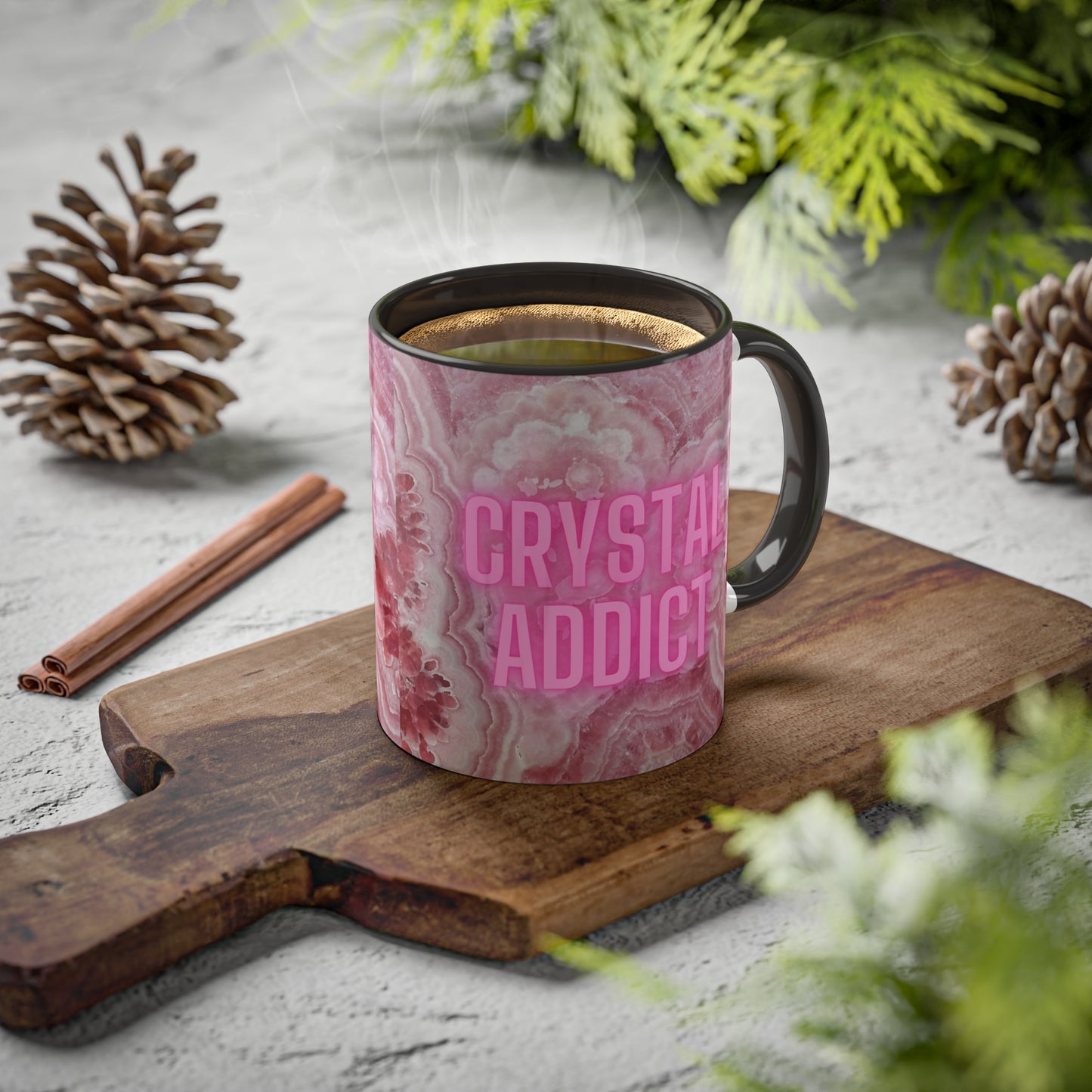 Crystal Addict Colorful Mugs, 11oz Crystal & Mineral Addict, Rhodocrosite, Coffee Cup, Tea Mug, Pink Mug